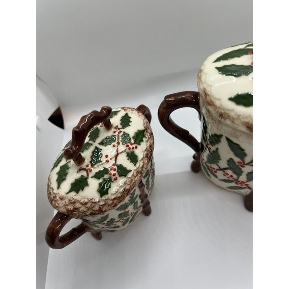 Christmas teapot Holly Lidded Teapot Creamer Sugar Bowl Set holiday Holland red - Picture 3 of 16